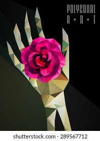 Abstract polygonal hand . Geometric hipster illustration. Polygonal poster