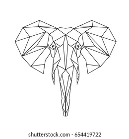 Abstract polygonal head of a elephant. Geometric linear elephant. Vector. 