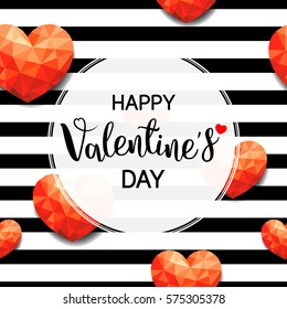 Abstract polygonal heart with black lines, seamless pattern. Happy valentine's day. Illustration isolated on white background.