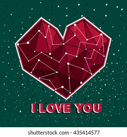 Abstract polygonal heart on the dark background. Vector background for valentine's card, love poster and wedding, greeting, invitation cards, low poly banners.