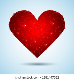 Abstract polygonal heart on a light background.Valentine s day. Consists of points, lines, in the form of a starry sky Polygonal geometric triangular wire graphic construction structure. Vector