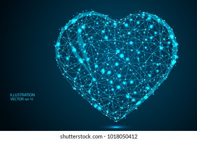 Abstract polygonal heart. Valentine's day. Consists of points, lines, in the form of a starry sky. Vector EPS 10.