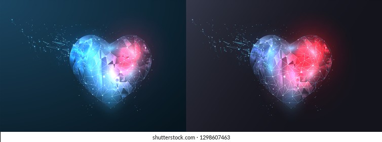 Abstract polygonal heart. Valentine's day. Consists of points, lines, in the form of a starry sky. Vector