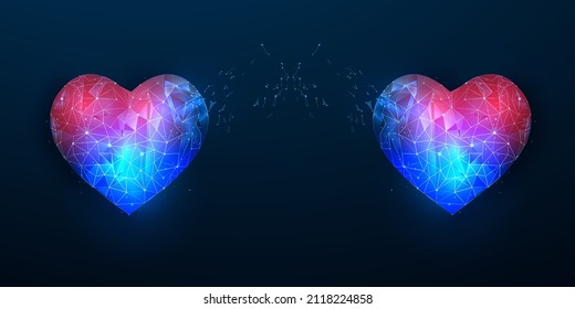 Abstract polygonal heart. Valentine's day. Technological heart on a blue isolated background. Consists of points, lines, in the form of a starry sky. Vector