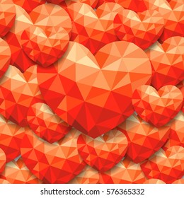 Abstract polygonal hearts. Red color, seamless pattern background. Happy valentine's day, Illustration.