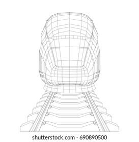 Abstract polygonal high-speed passenger train. Traveling concept. Vector rendering of 3d. Wire-frame style