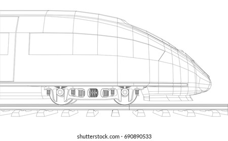 Abstract polygonal high-speed passenger train. Traveling concept. Vector illustration. Vector rendering of 3d. Wire-frame style