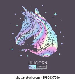 Abstract polygonal holographic unicorn silhouette.