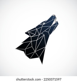 Abstract polygonal howling wolf design. Wild wolf silhouette in geometric style. Side view. Stock vector illustration.