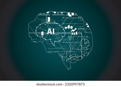 Abstract polygonal human brain. Low poly wire frame vector illustration on a dark background suitable for visualization of artificial intelligence technology