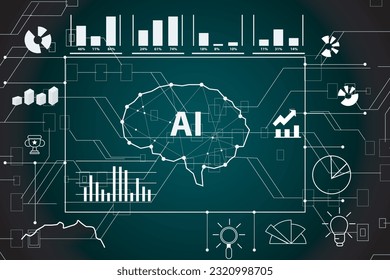 Abstract polygonal human brain. Low poly wire frame vector illustration on a dark background suitable for visualization of artificial intelligence technology
