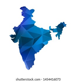 Abstract polygonal India map. Vector low poly color blue map geometric shape texture. Vector illustration.