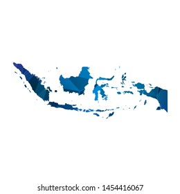 Abstract polygonal Indonesia map. Vector low poly color blue map geometric shape texture. Vector illustration.