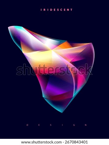 Abstract polygonal iridescent shapes in realistic design. Colorful glass vector crystals.
