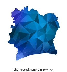 Abstract polygonal Ivory Coast map. Vector low poly color blue map geometric shape texture. Vector illustration.