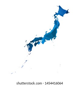 Abstract polygonal Japan map. Vector low poly color blue map geometric shape texture. Vector illustration.
