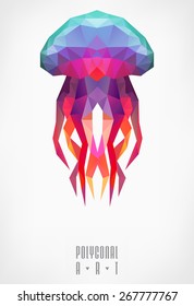 Abstract polygonal jellyfish. low poly illustration. Polygonal poster