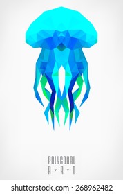 Abstract polygonal jellyfish. low poly illustration. Creative poster