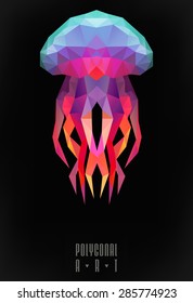 Abstract polygonal jellyfish. low poly illustration. Creative poster