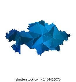 Abstract polygonal Kazakhstan map. Vector low poly color blue map geometric shape texture. Vector illustration.