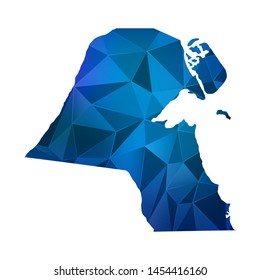 Abstract polygonal Kuwait map. Vector low poly color blue map geometric shape texture. Vector illustration.