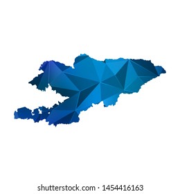 Abstract polygonal Kyrgyzstan map. Vector low poly color blue map geometric shape texture. Vector illustration.