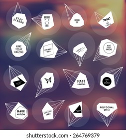 Abstract polygonal label and bubble design. Cosmic style. low poly illustration