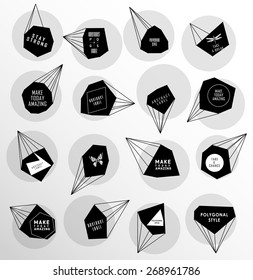 Abstract polygonal label and bubble design. Cosmic style. low poly illustration