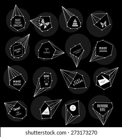 Abstract polygonal label and bubble design. Cosmic style. low poly illustration