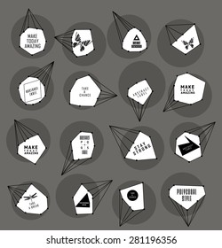 Abstract polygonal label and bubble design. Cosmic style. low poly illustration