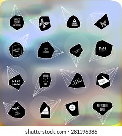 Abstract polygonal label and bubble design. Cosmic style. low poly illustration