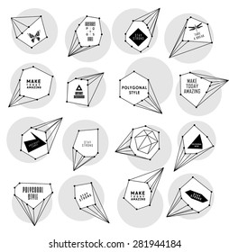 Abstract polygonal label and bubble design. Cosmic style. low poly illustration, logo