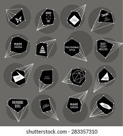 Abstract polygonal label and bubble design. Cosmic style. low poly illustration