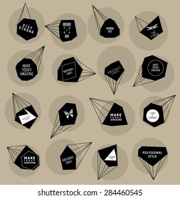 Abstract polygonal label and bubble design. Cosmic style. low poly illustration