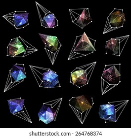 Abstract polygonal label design. Elements of astronomy and constellation. Cosmic style. . low poly illustration
