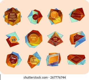 Abstract polygonal label design. Elements of astronomy and constellation. Cosmic style. . low poly illustration