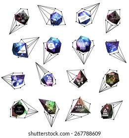 Abstract polygonal label design. Elements of astronomy and constellation. Cosmic style. . low poly illustration