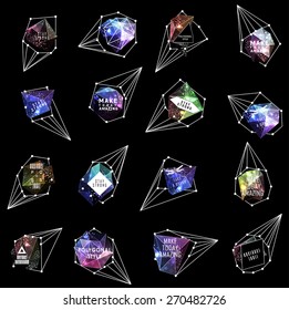 Abstract polygonal label design. Elements of astronomy and constellation. Cosmic style. . low poly illustration