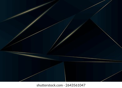 Abstractas diseño poligonal con ricos tonos oscuros y líneas doradas de lujo que cruzan el marco