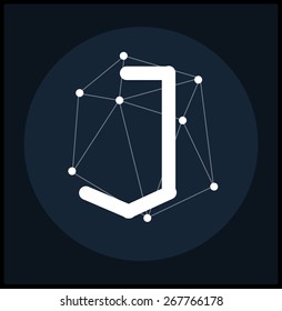 Abstract polygonal letter in Cosmic style. Low poly alphabet font. Elements of astronomy