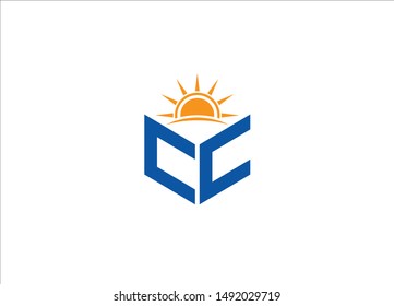 Abstract polygonal letter Logo, Text logo, Polygonal letter with sun Logo sing and Symbol