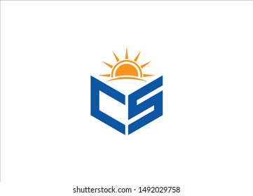 Abstract polygonal letter Logo, Text logo, Polygonal letter with sun Logo sing and Symbol