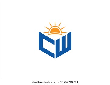 Abstract polygonal letter Logo, Text logo, Polygonal letter with sun Logo sing and Symbol
