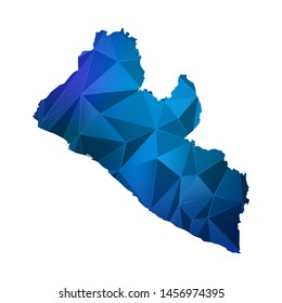 Abstract polygonal Liberia map. Vector low poly color blue map geometric shape texture. Vector illustration.