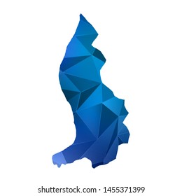 Abstract polygonal Liechtenstein map. Vector low poly blue color map geometric shape texture. Vector illustration.