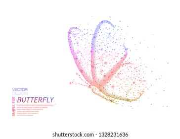 Abstract polygonal light of closeup butterfly. Business wireframe mesh spheres from flying debris. Infinity concept. Colorful structure style vector illustration on white.