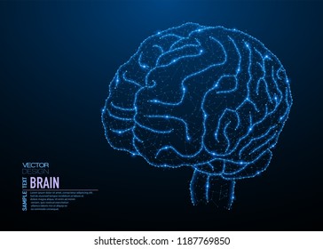 Abstract polygonal light of human brain structure. Business wireframe mesh spheres from flying debris. Neural network concept. Blue structure style vector illustration with geometry triangles.