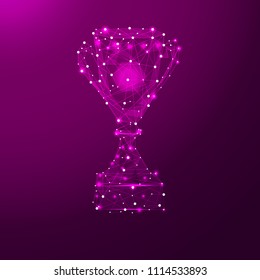 Abstract polygonal light Trophy cup sign in the form of a starry sky or space, consisting of points, lines, and shapes in the form of planets, stars and the universe