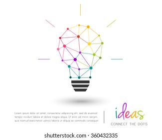 Abstract polygonal lightbulb made of colorful lines and dots. Vector illustration and design element.