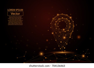 Abstract polygonal line and point pin on white background above the map. Vector business mash illustration.